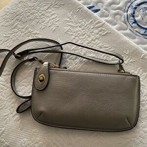 Compact Grey vegan  Wristlet  and cross body  Pouch